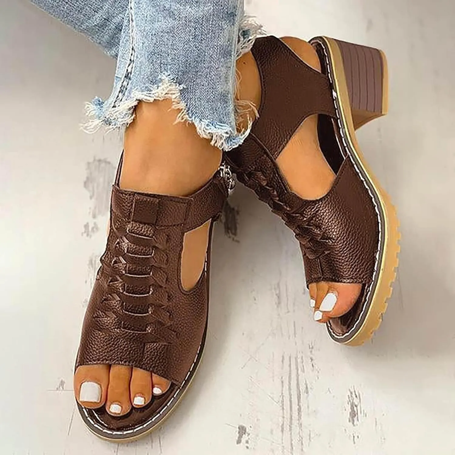 Women's Wedge Sandals - Summer Ultra-Comfy Wedge Sandal Comfortable Fashion Orthopedic Leather Peep Toe Cutout Zipper Chunky Heeled Sandals 2025