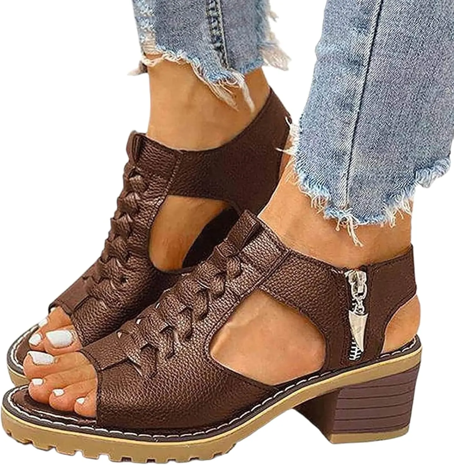 Women's Wedge Sandals - Summer Ultra-Comfy Wedge Sandal Comfortable Fashion Orthopedic Leather Peep Toe Cutout Zipper Chunky Heeled Sandals 2025