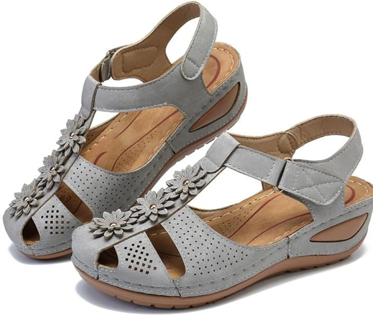 Womens Wedge Sandals Vintage Hollow Out Ankle Strap Closed Toe Sandals Bohemia Slip On Platform Sandal Outdoor Beach Shoes