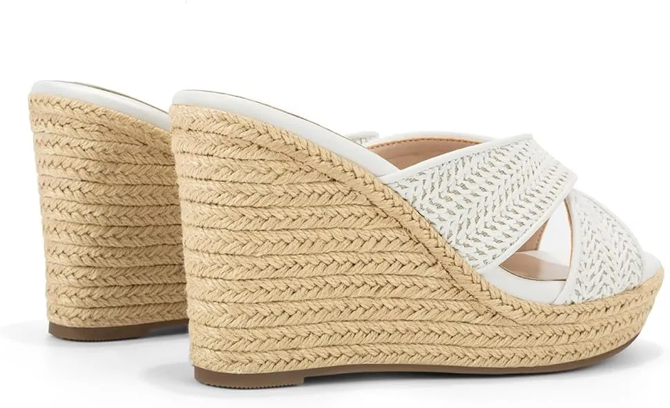 Women's Wedge Slides -Sandals - espadrilles raffia sandals -summer Open Toe platform Slip On high heel casual sandals beach comfortable slippers