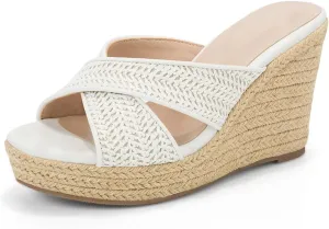 Women's Wedge Slides -Sandals - espadrilles raffia sandals -summer Open Toe platform Slip On high heel casual sandals beach comfortable slippers