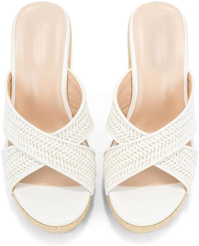 Women's Wedge Slides -Sandals - espadrilles raffia sandals -summer Open Toe platform Slip On high heel casual sandals beach comfortable slippers