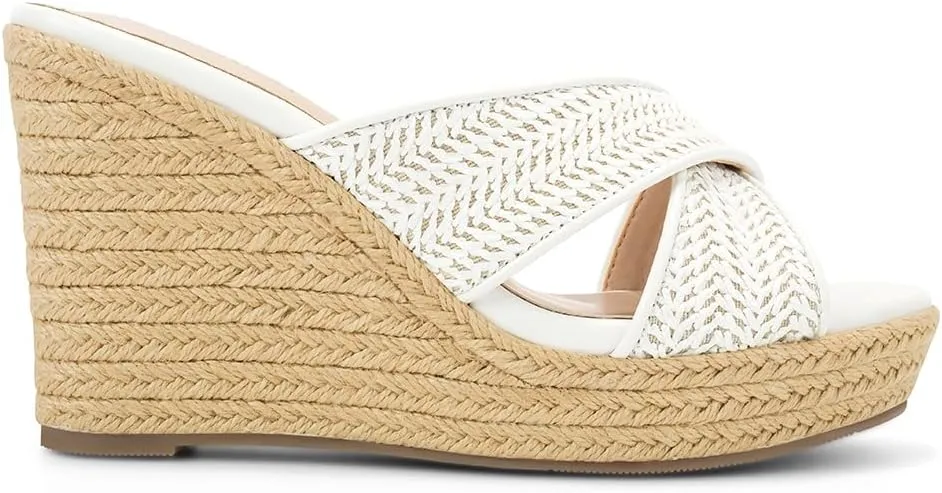 Women's Wedge Slides -Sandals - espadrilles raffia sandals -summer Open Toe platform Slip On high heel casual sandals beach comfortable slippers