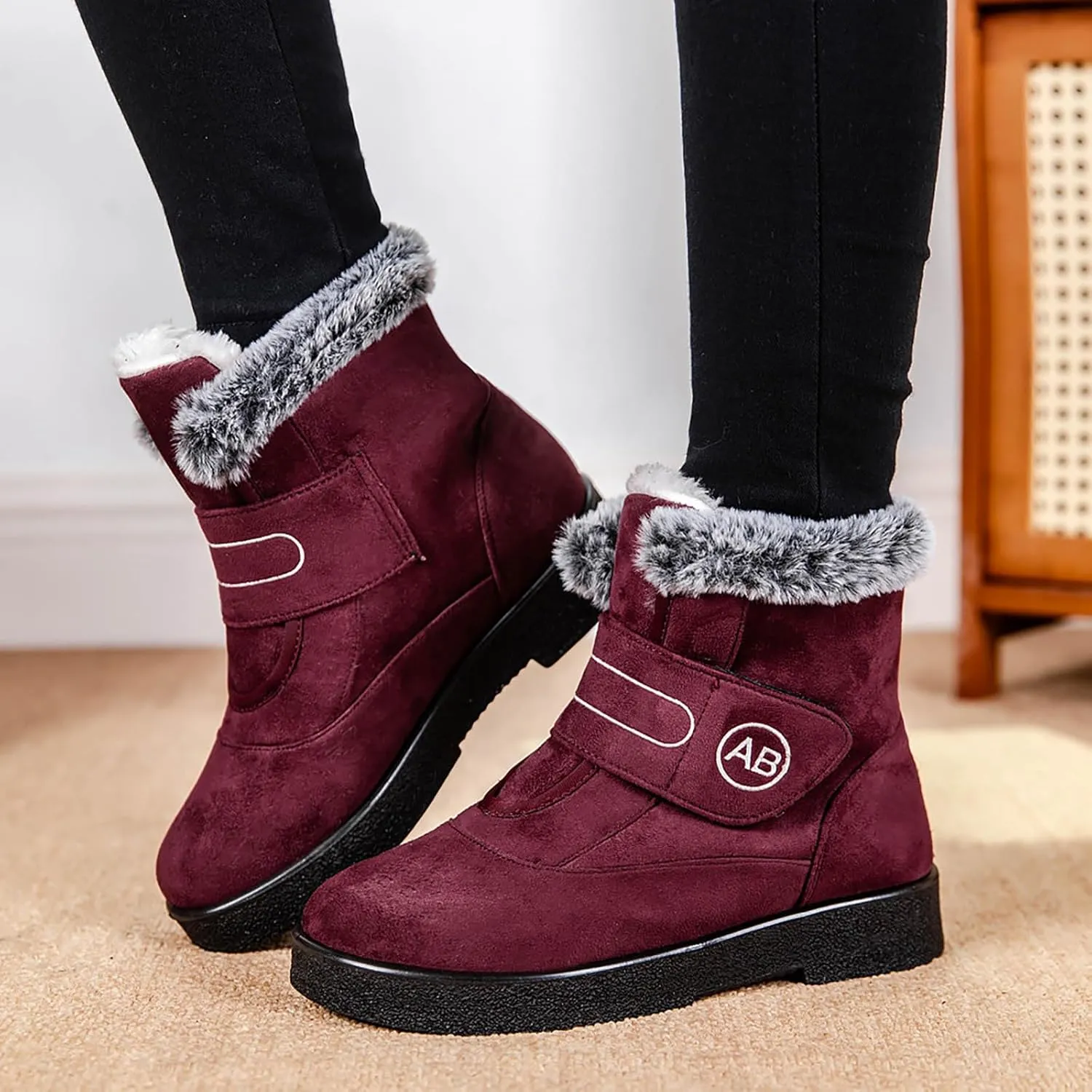 Womens Winter Boots Warm Fur Lined Boots Casual Waterproof Snow Boots Slip On Short Boots for Cold Weather