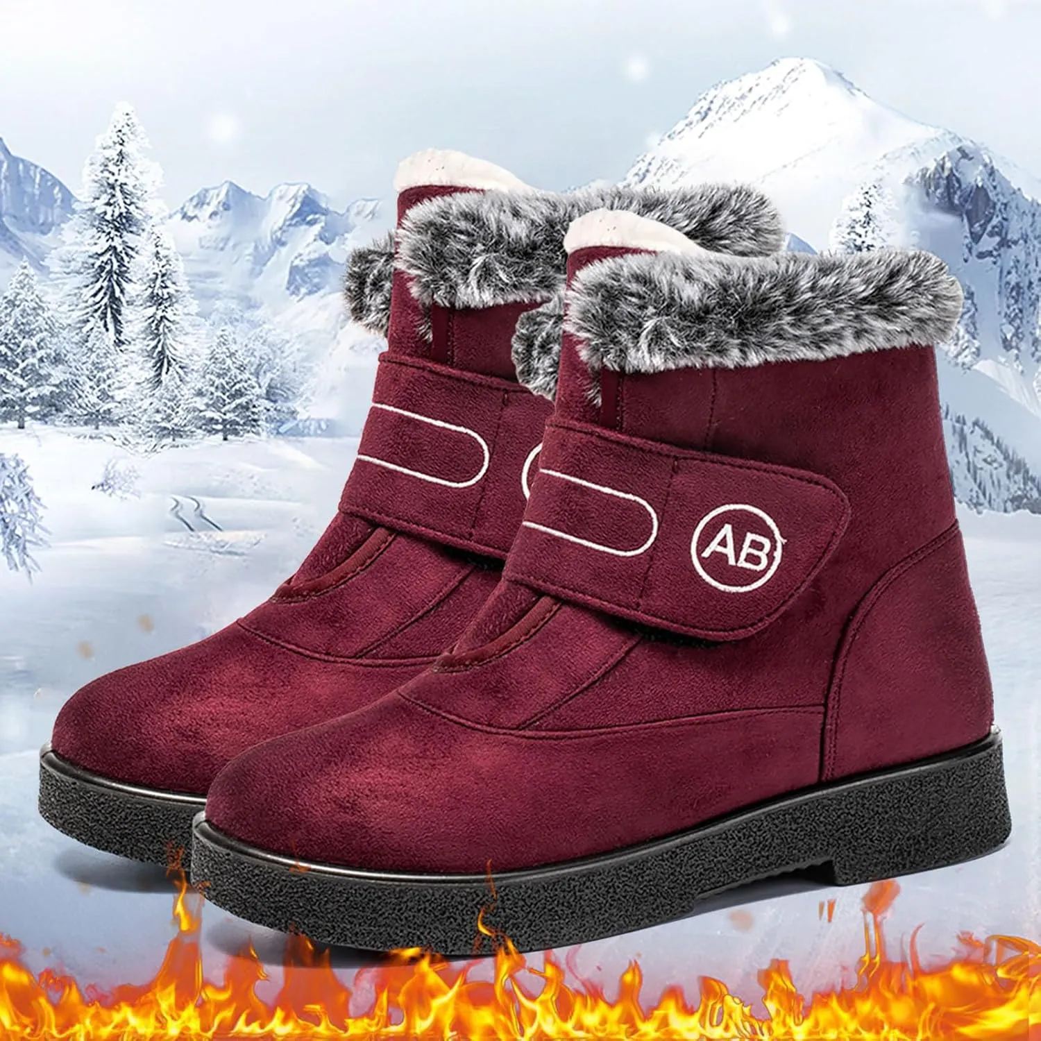 Womens Winter Boots Warm Fur Lined Boots Casual Waterproof Snow Boots Slip On Short Boots for Cold Weather