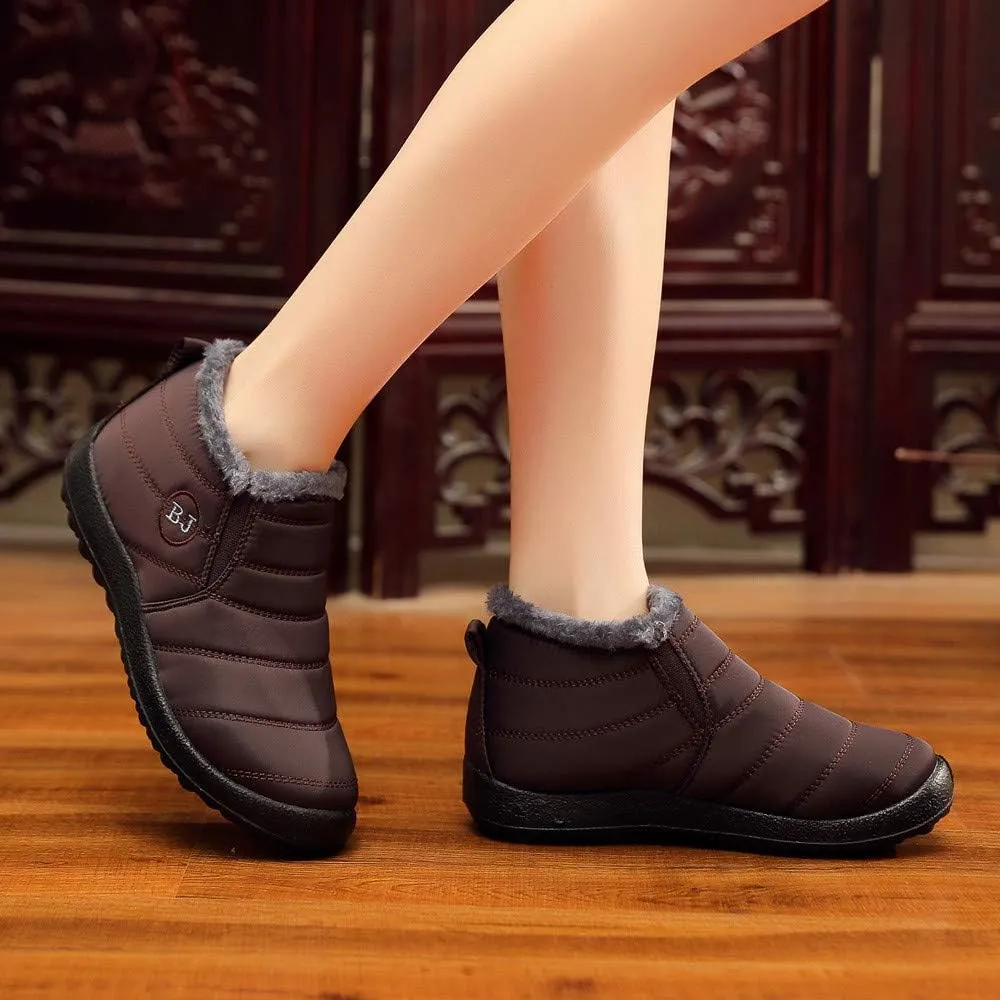 Women's Winter Snow Ankle Boots Fur Lined Waterproof Outdoor Slip On Booties Sneakers Anti-Slip Lightweight Ankle Bootie
