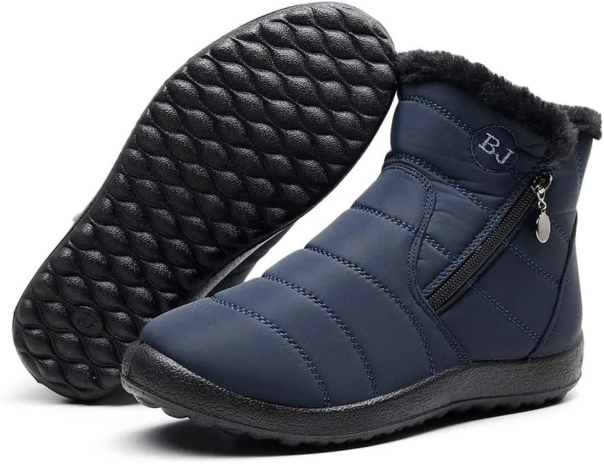 Women's Winter Snow Ankle Boots Fur Lined Waterproof Outdoor Slip On Booties Sneakers Anti-Slip Lightweight Ankle Bootie