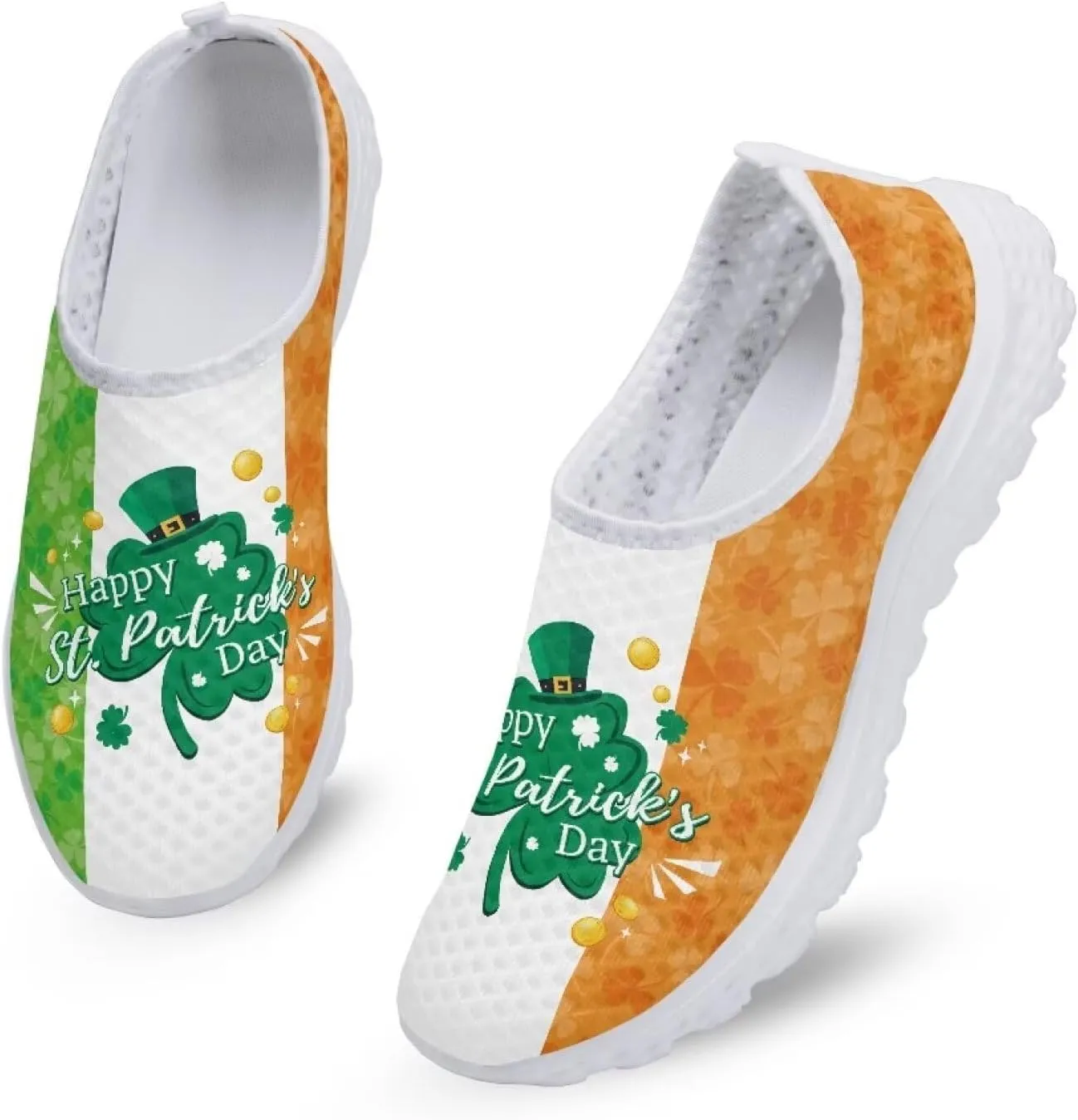 Xpyiqun St Patricks Day Sport Sneakers Walking Slip On Shoes Women Road Running Loafers Size 5.5-11.5