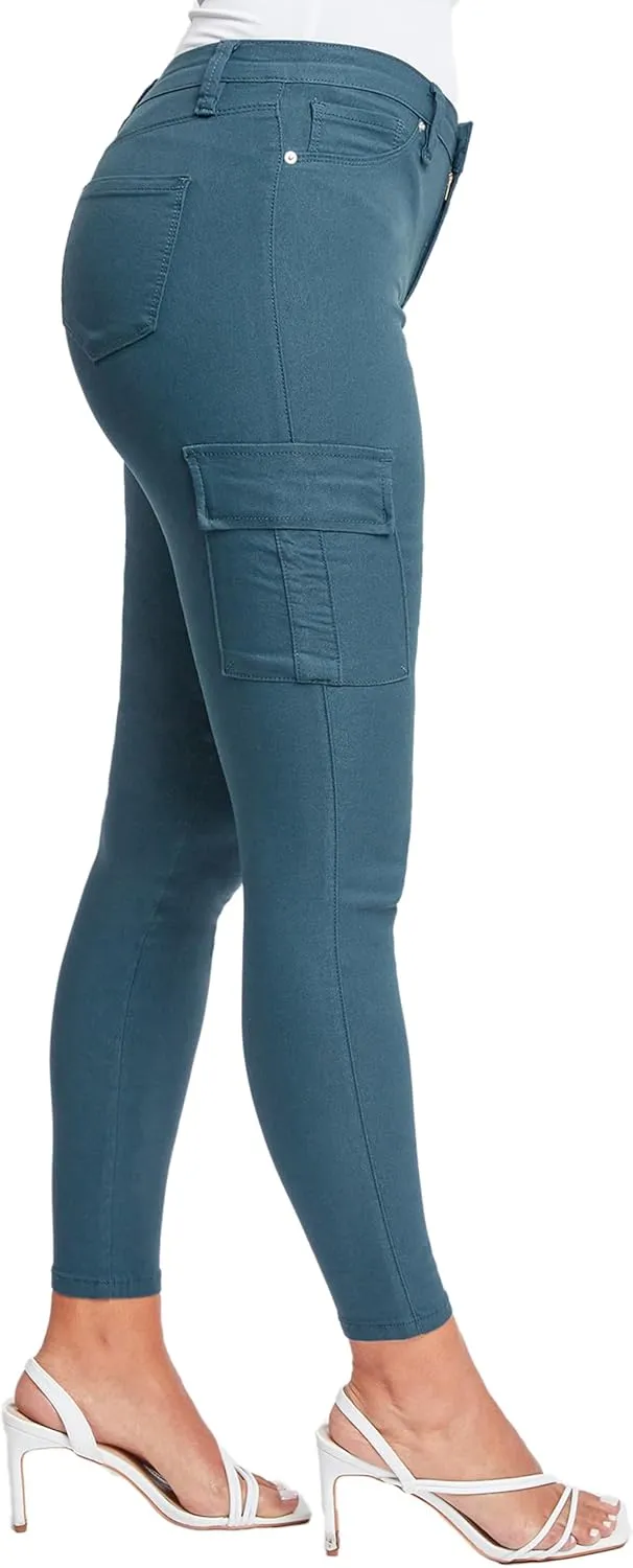 YMI Women's Junior Hyperstretch Button Skinny Cargo Jean