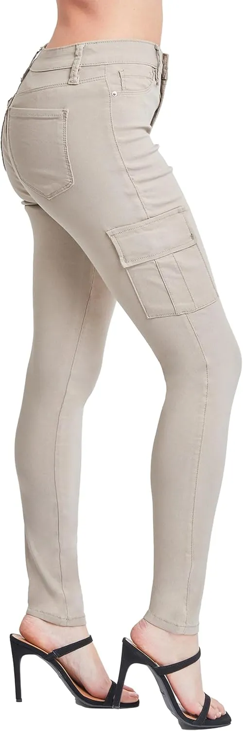 YMI Women's Junior Hyperstretch Button Skinny Cargo Jean