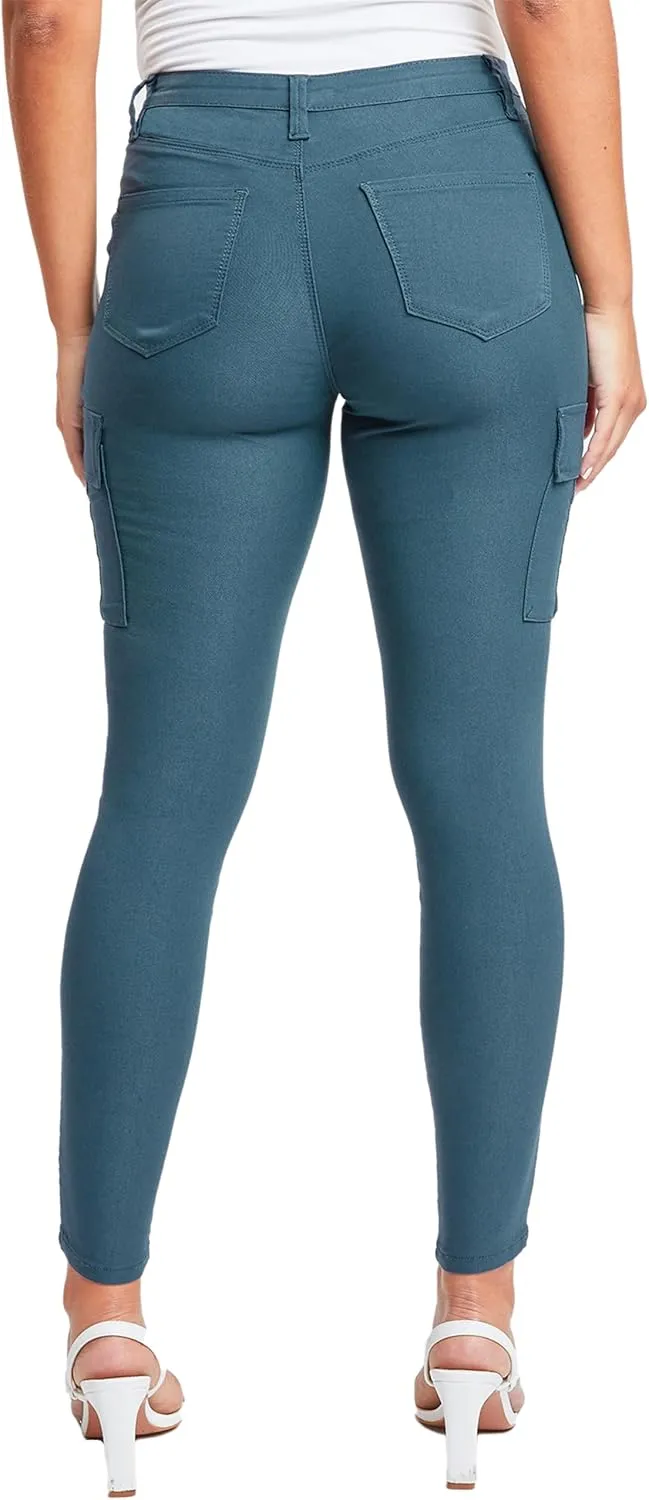 YMI Women's Junior Hyperstretch Button Skinny Cargo Jean