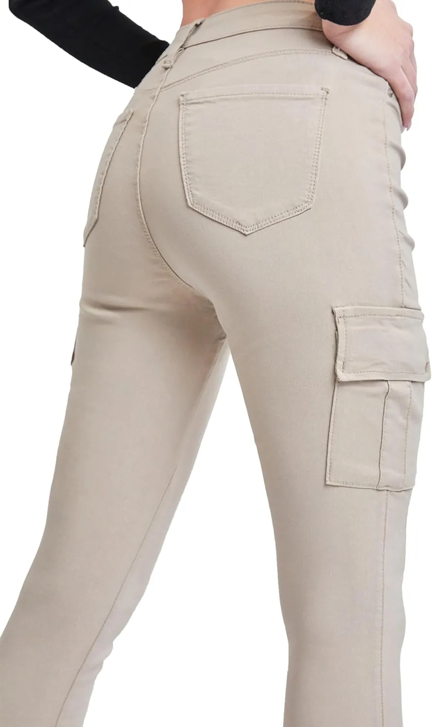 YMI Women's Junior Hyperstretch Button Skinny Cargo Jean