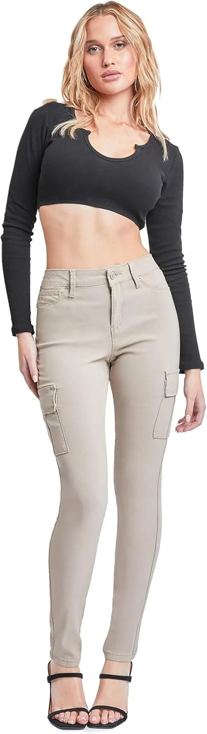 YMI Women's Junior Hyperstretch Button Skinny Cargo Jean