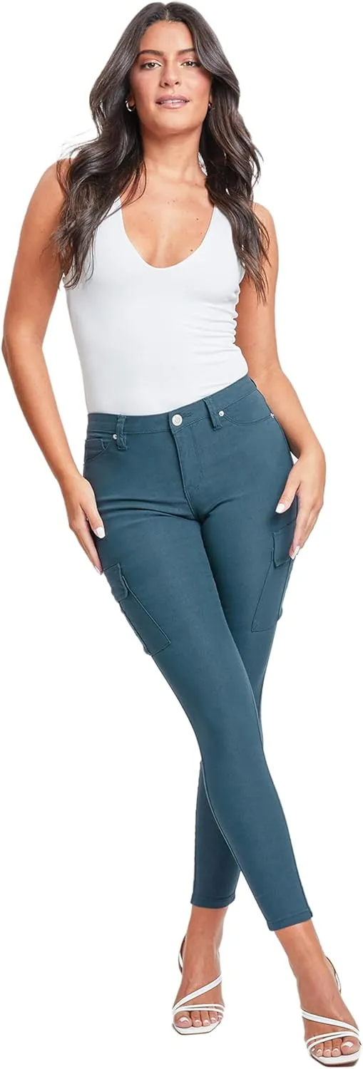 YMI Women's Junior Hyperstretch Button Skinny Cargo Jean