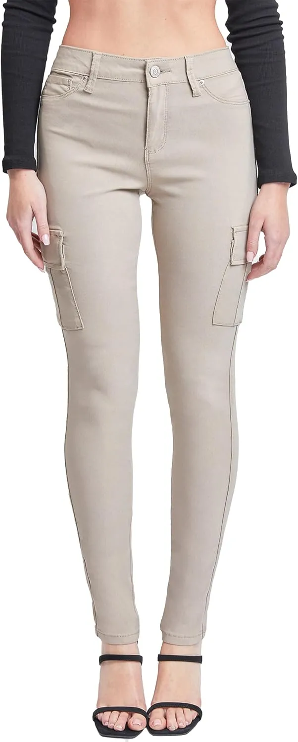 YMI Women's Junior Hyperstretch Button Skinny Cargo Jean