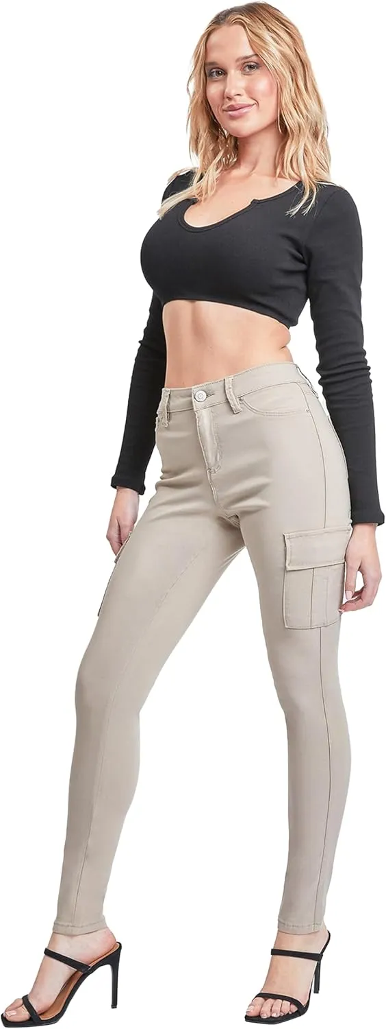 YMI Women's Junior Hyperstretch Button Skinny Cargo Jean