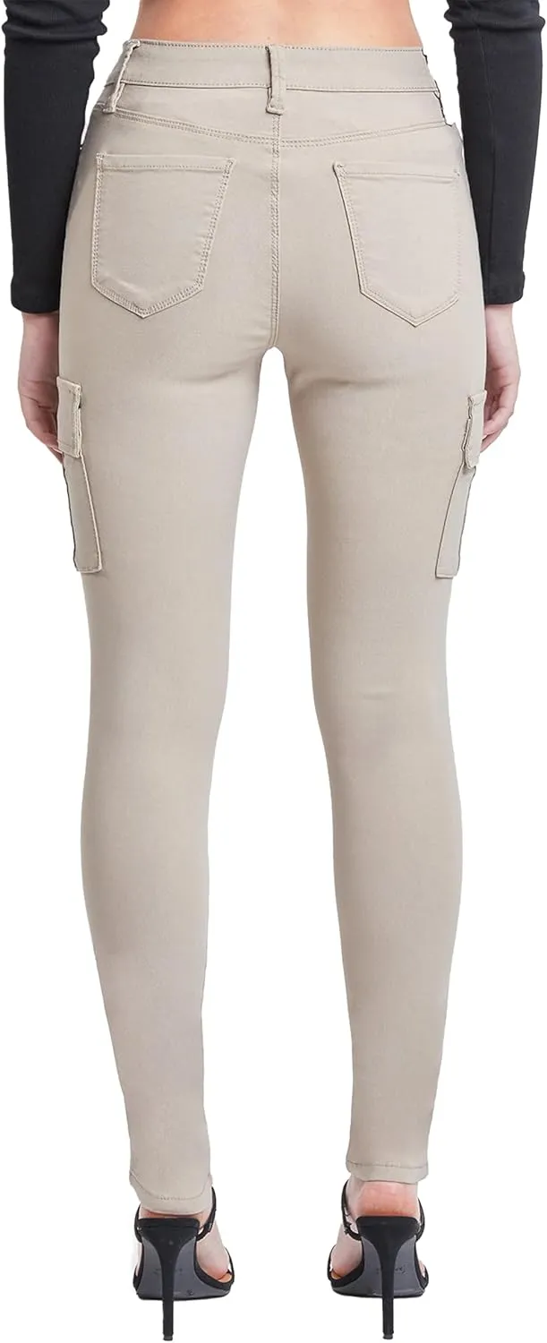 YMI Women's Junior Hyperstretch Button Skinny Cargo Jean