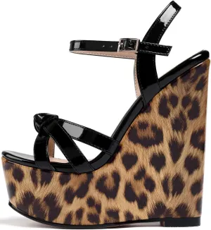 YODEKS Women's Wedge Heel Sandals Sexy Platform Open Toe Ankle Strap Fashion Mary Jane Summer Dress Patent Leather Sandals