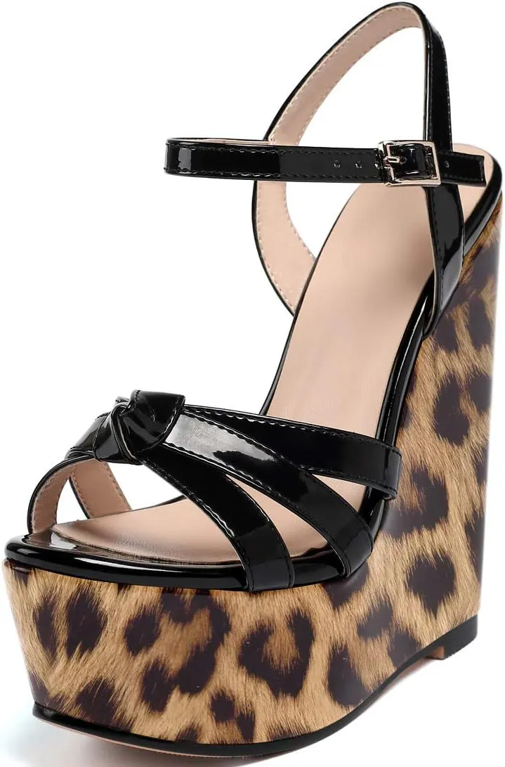 YODEKS Women's Wedge Heel Sandals Sexy Platform Open Toe Ankle Strap Fashion Mary Jane Summer Dress Patent Leather Sandals