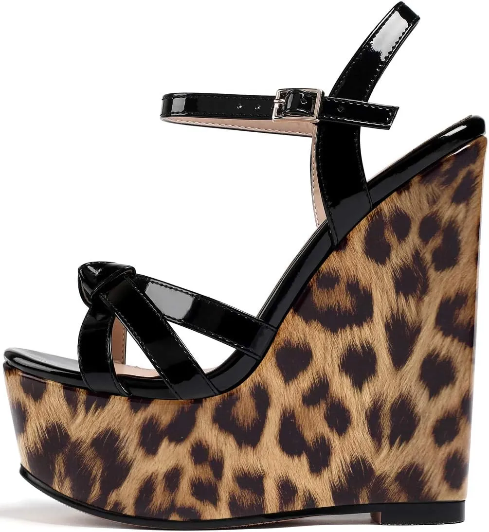 YODEKS Women's Wedge Heel Sandals Sexy Platform Open Toe Ankle Strap Fashion Mary Jane Summer Dress Patent Leather Sandals