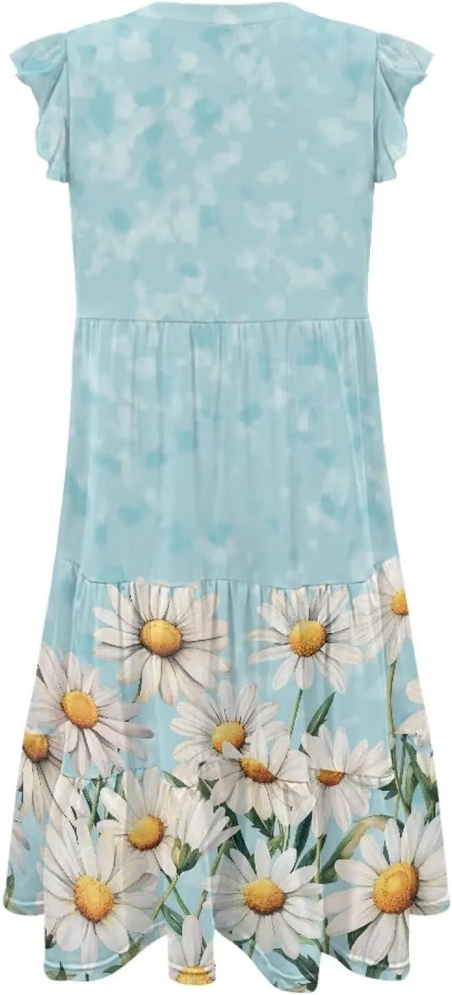 Youngerbaby Women Summer Dresses Midi Dress Flutter Sleeve Tiered Beach Dresses