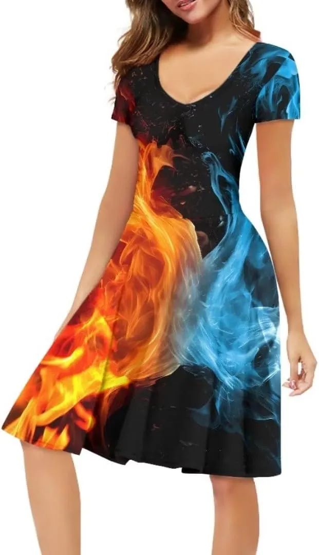 Youngerbaby Women Tank Dresses Midi Dress Loose Short Sleeve Summer Beach Dresses Tunic Top Casual Dress