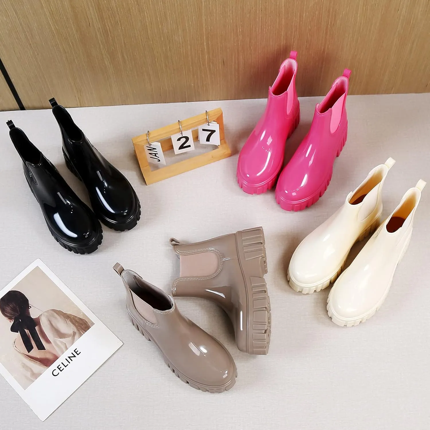 YUHITYGZGS Rain Boots for Women, Platform Chunky Waterproof Ankle Rubber Rainboots Boots, Wide Calf Soft Comfort Non Slip Garden Boots, Adult Cute Summer Short Chelsea Lightweight Rain Boots