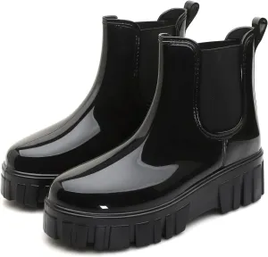 YUHITYGZGS Rain Boots for Women, Platform Chunky Waterproof Ankle Rubber Rainboots Boots, Wide Calf Soft Comfort Non Slip Garden Boots, Adult Cute Summer Short Chelsea Lightweight Rain Boots
