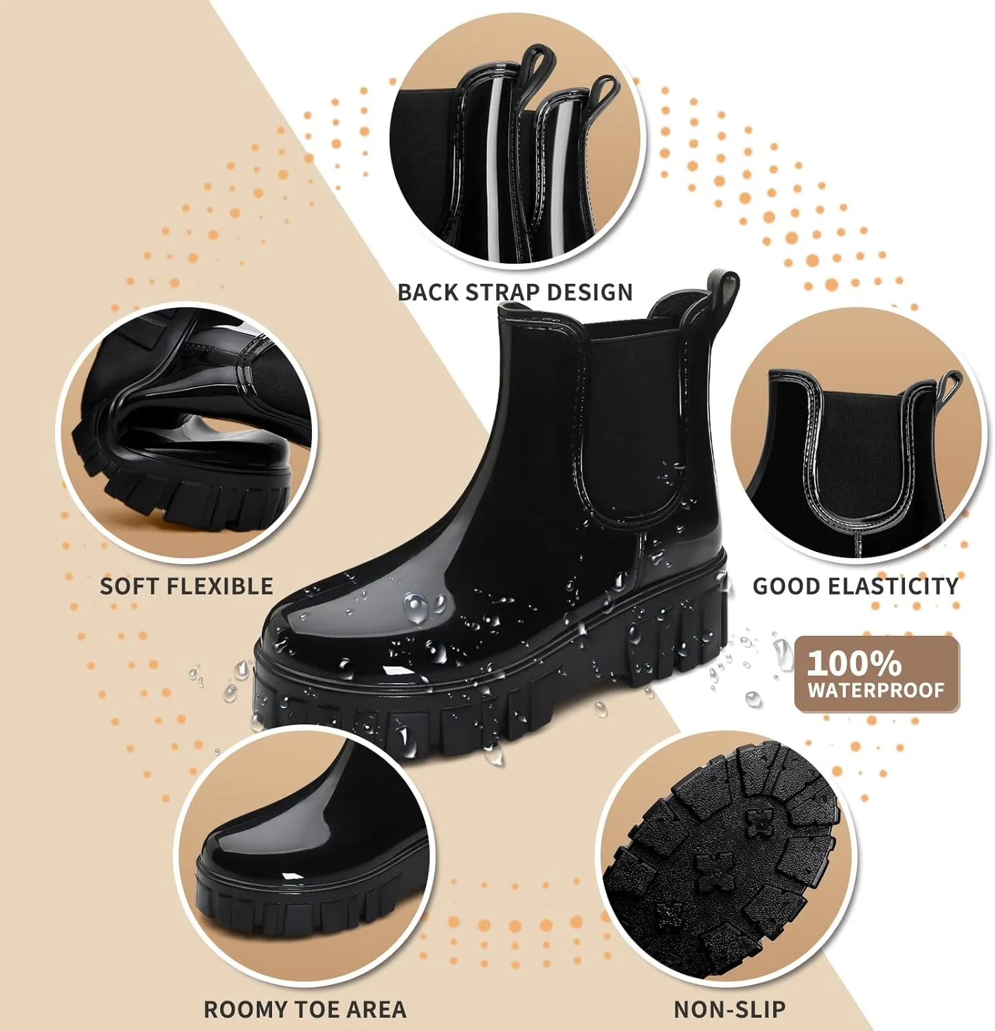 YUHITYGZGS Rain Boots for Women, Platform Chunky Waterproof Ankle Rubber Rainboots Boots, Wide Calf Soft Comfort Non Slip Garden Boots, Adult Cute Summer Short Chelsea Lightweight Rain Boots