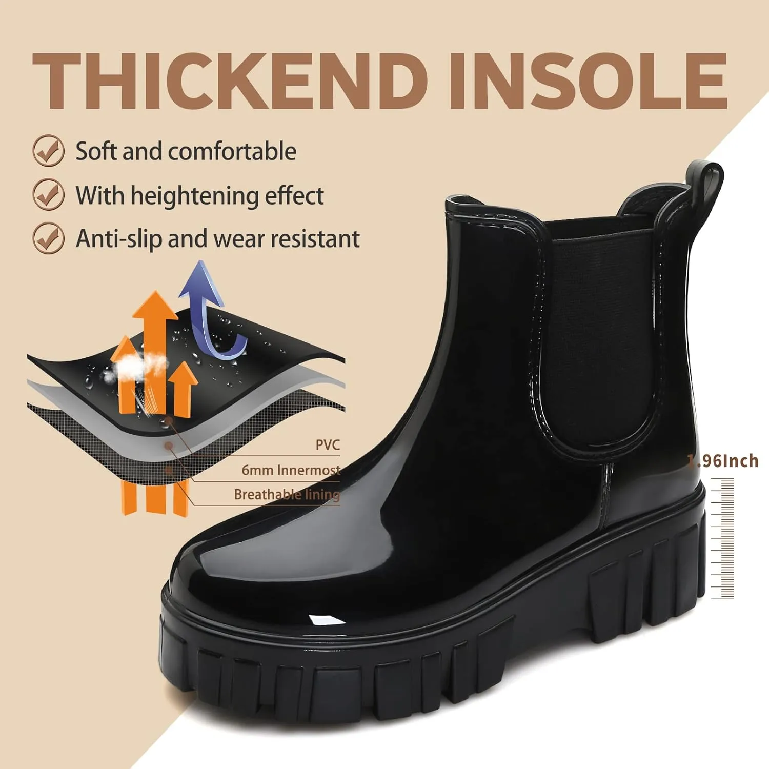 YUHITYGZGS Rain Boots for Women, Platform Chunky Waterproof Ankle Rubber Rainboots Boots, Wide Calf Soft Comfort Non Slip Garden Boots, Adult Cute Summer Short Chelsea Lightweight Rain Boots