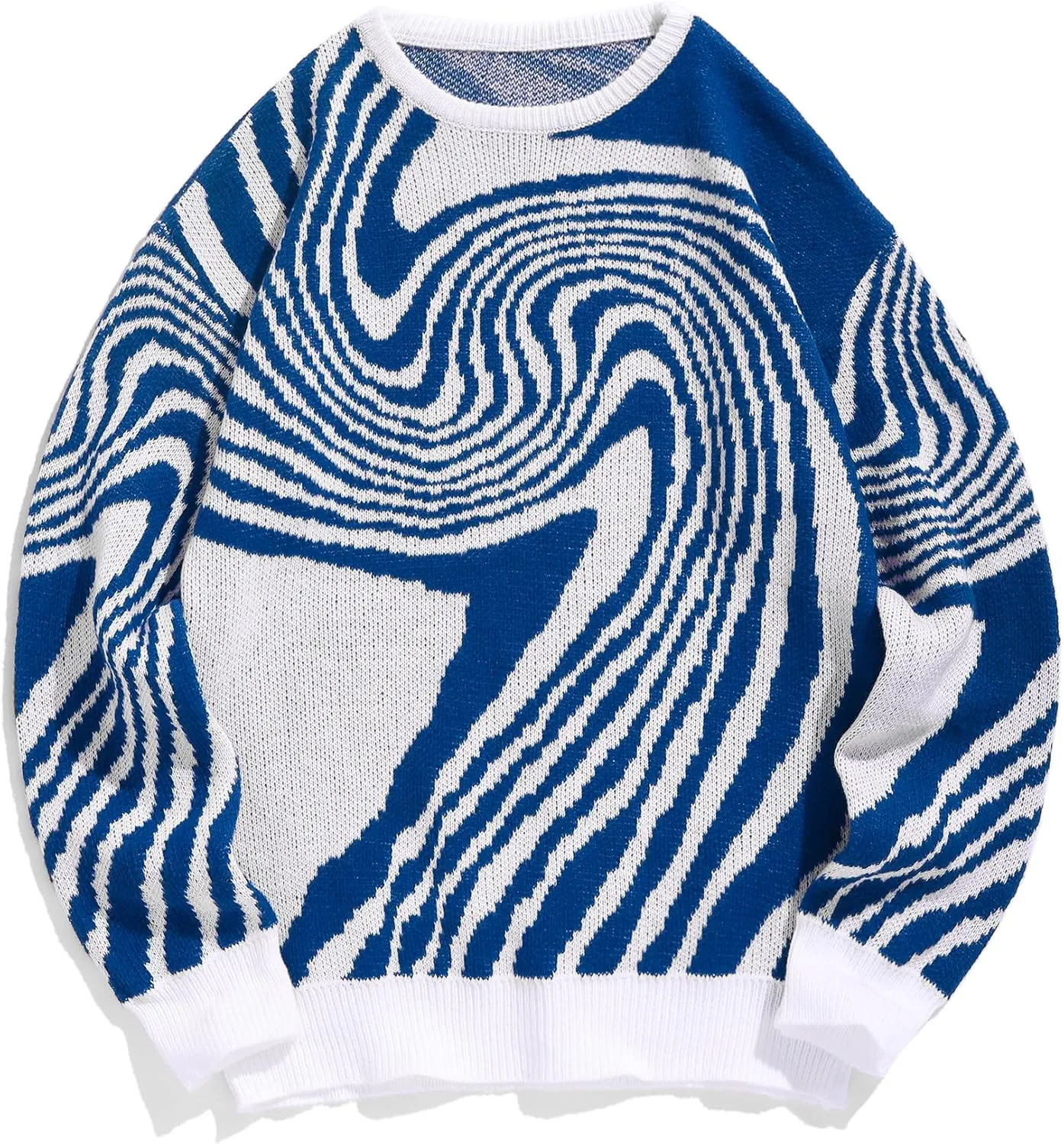 ZAFUL Mens Crewneck Oversized Sweaters Y2K Aesthetic Flame Graphic Knitted Sweater Casual Pullover Long Sleeve Jumpers