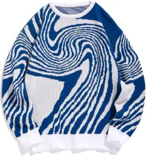 ZAFUL Mens Crewneck Oversized Sweaters Y2K Aesthetic Flame Graphic Knitted Sweater Casual Pullover Long Sleeve Jumpers