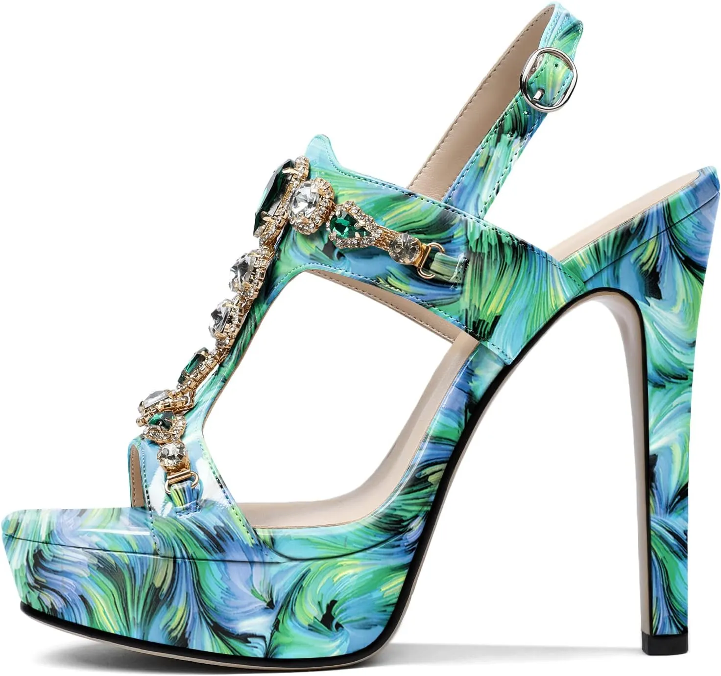 Zamikoo Heeled Sandals for women Platform Rhinestone High Heel Open Toe Stiletto Slingback Sandals Ankle Strap Dress Shoes for Wedding Party Event Evening