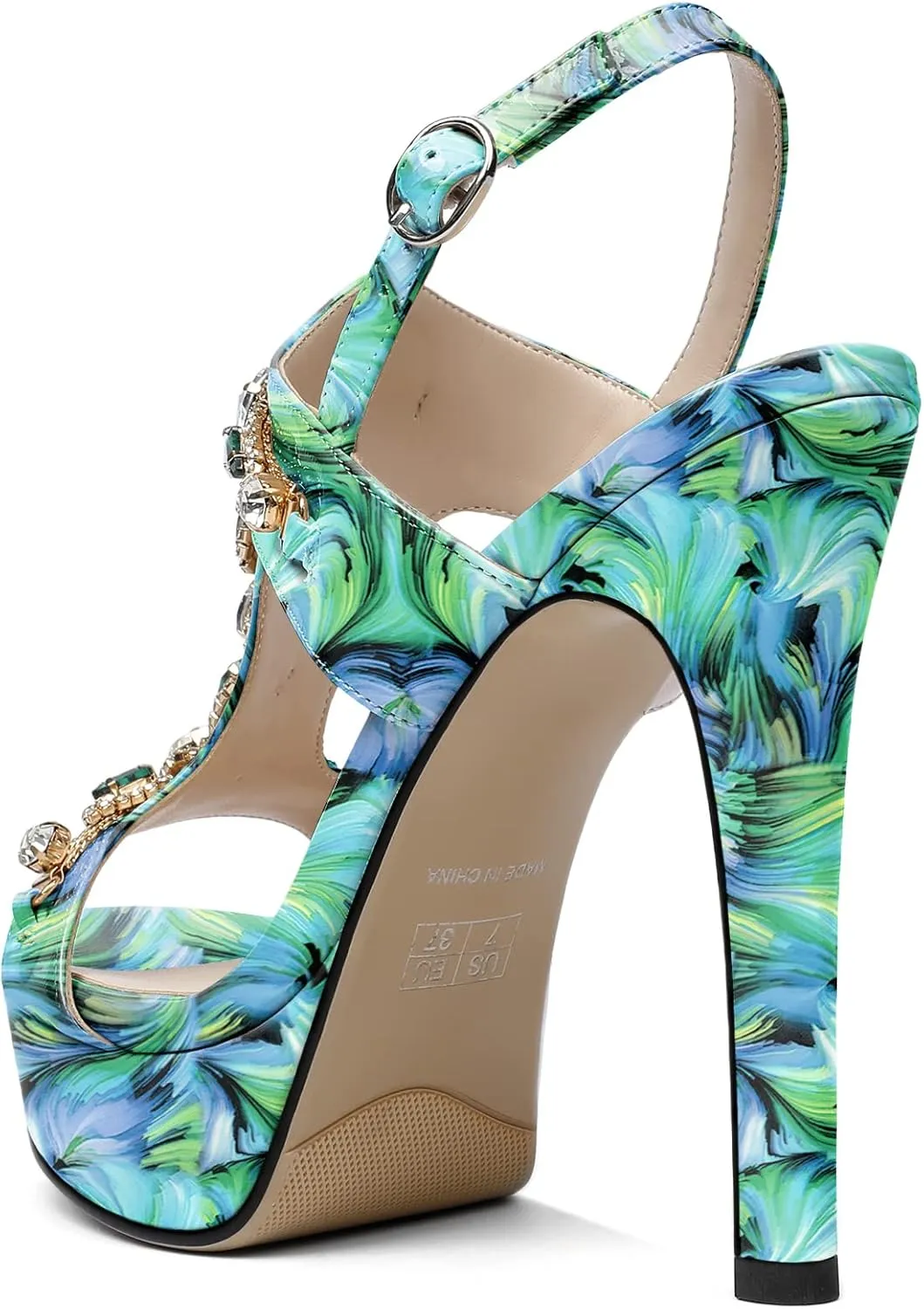 Zamikoo Heeled Sandals for women Platform Rhinestone High Heel Open Toe Stiletto Slingback Sandals Ankle Strap Dress Shoes for Wedding Party Event Evening