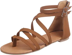 ZDLJYL Women's Wide Width Flat Sandals Summer Buckle Ankle Strap Gladiator Open Toe Flip Flop Sandal Beach Shoes for Women