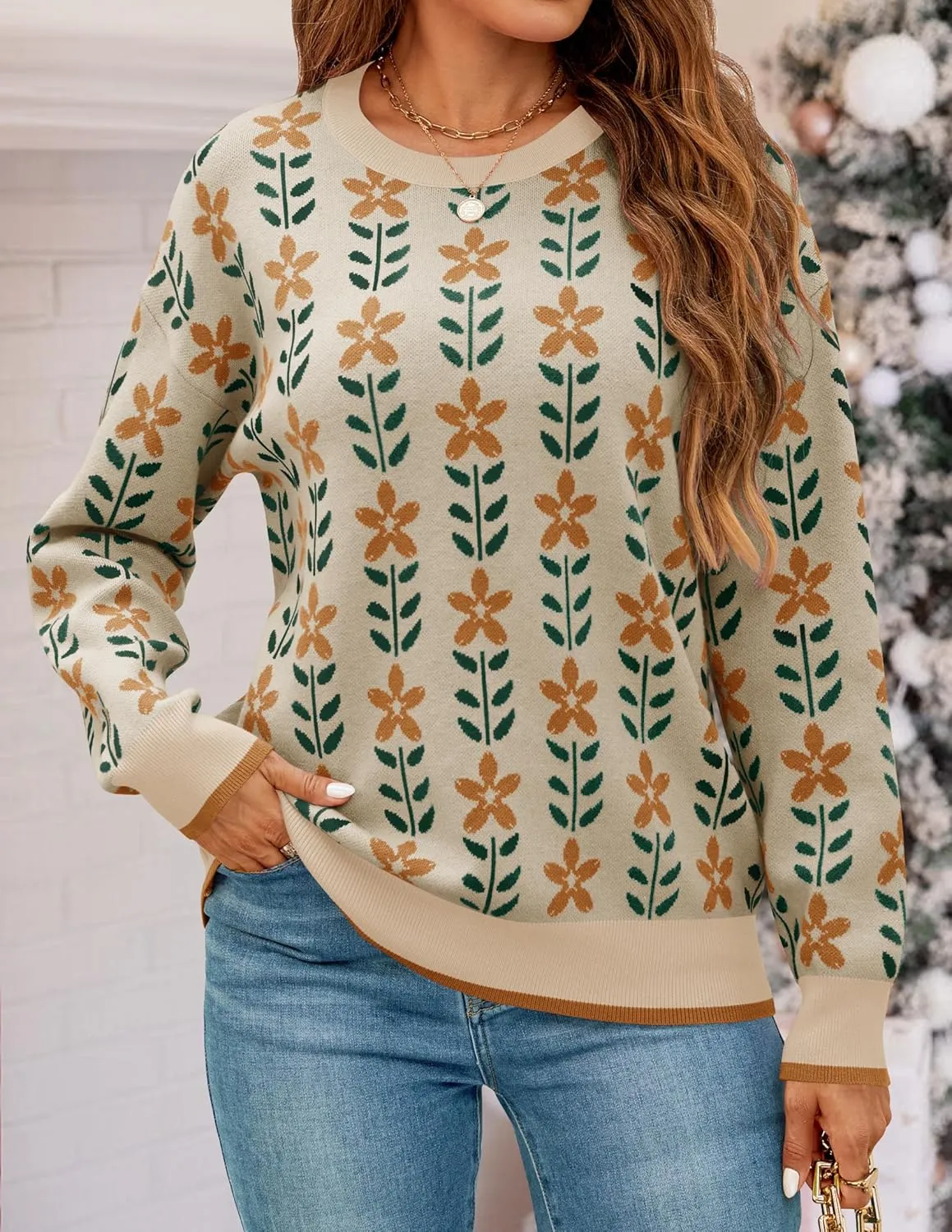 ZESICA Women's Long Sleeve Crewneck Sweater 2025 Fall Printed Cute Oversized Knitted Pullover Tops Trendy Clothes