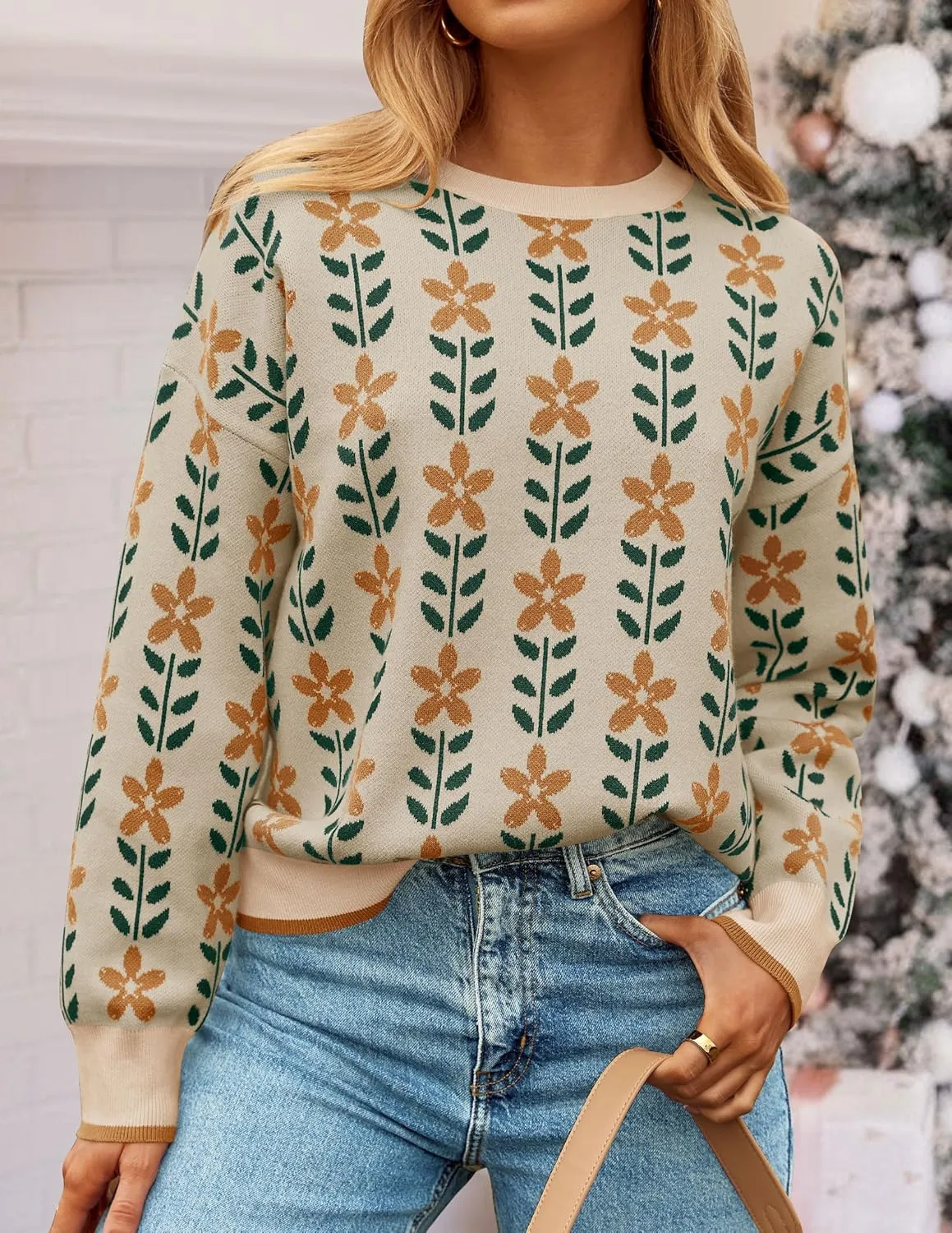 ZESICA Women's Long Sleeve Crewneck Sweater 2025 Fall Printed Cute Oversized Knitted Pullover Tops Trendy Clothes